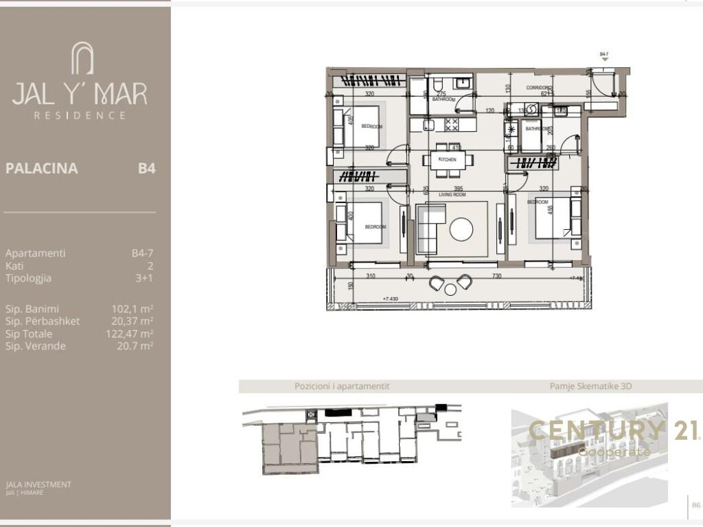 EKSKLUZIVE!!!
SHESIM APARTAMENT 3+1+2  NE KOMPLEKSIN "JAL Y MAR "RESIDENCE.