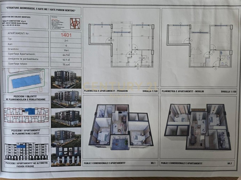 SHITET APARTAMENT 2+1, NDERTIM I RI GOLEM 200 METRA LARG DETIT!