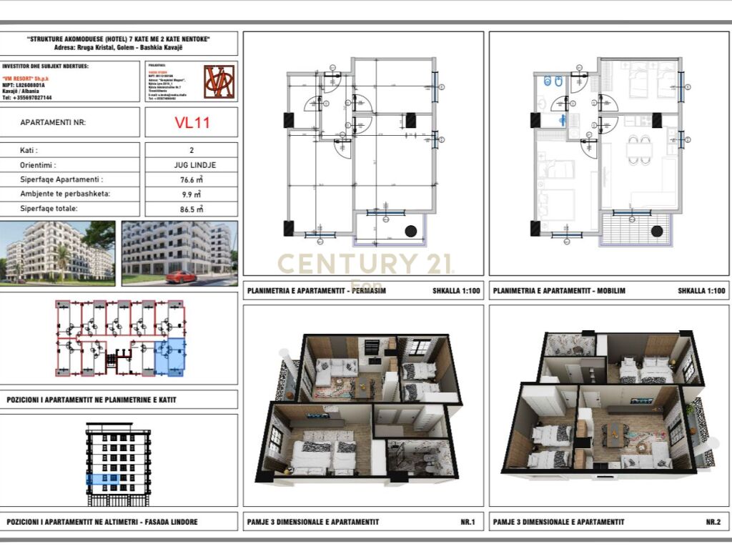 SHITET APARTAMENT 2+1 NE GOLEM, "V.M RESIDENCE"  ,MUNDESI PAGESE ME KESTE PER 2 VITE !
