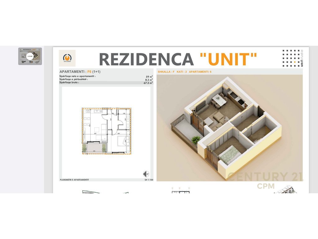 Apartament 1+1 Për Shitje tek Rezindenca UNIT në Farkë, Tiranë