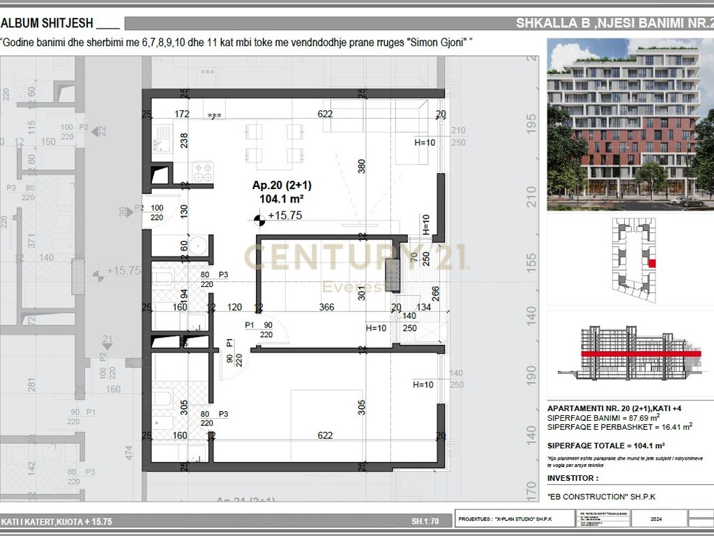 ISH FUSHA E AVIACIONIT, SHESIM APARTAMENT 2+1+2