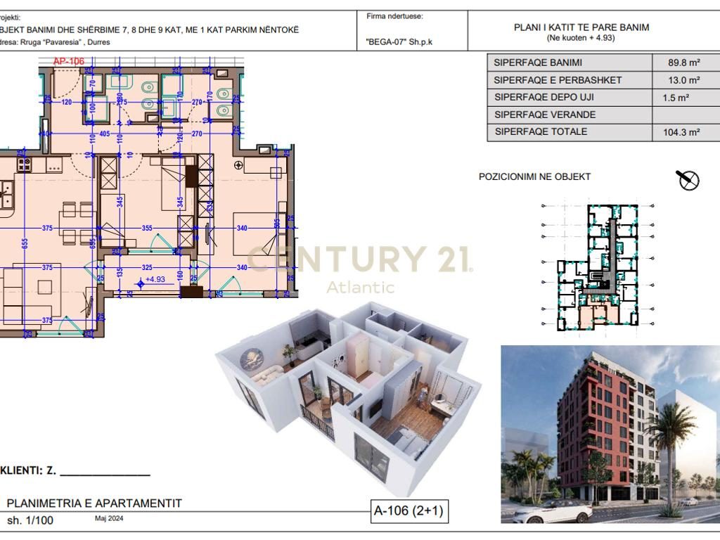 Apartament 2+2 në shitje në Plazh, Durrës - 167,890€ | 104.3 m²