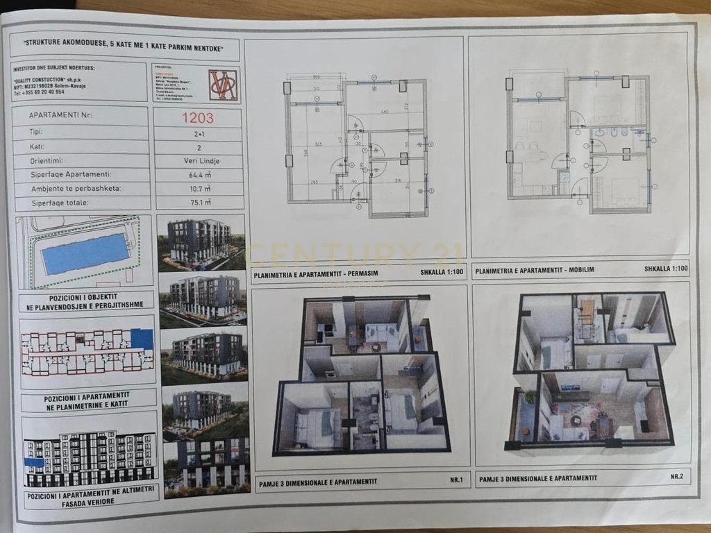 SHITET APARTAMENT 2+1, NDERTIM I RI GOLEM 200 METRA LARG DETIT!