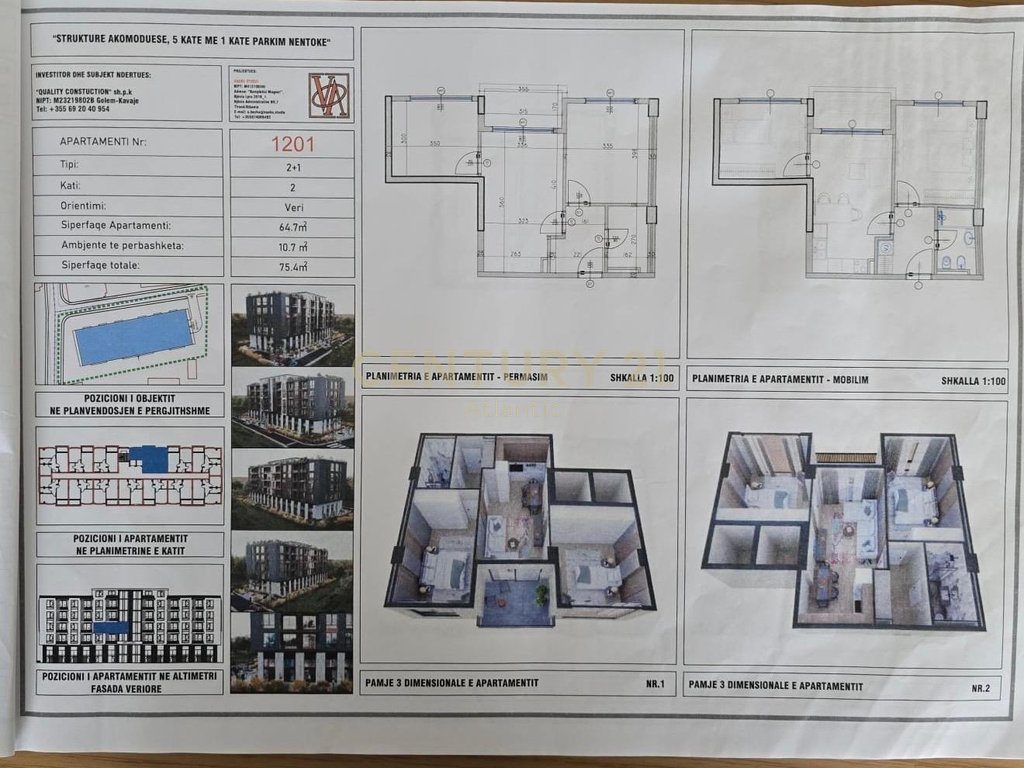 SHITET APARTAMENT 2+1, NDERTIM I RI GOLEM 200 METRA LARG DETIT!