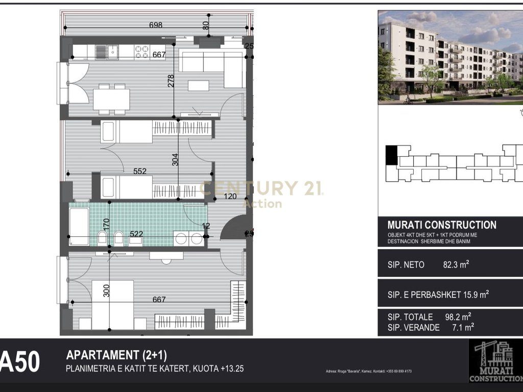 Shitet apartament 2+1 ne Kamez.