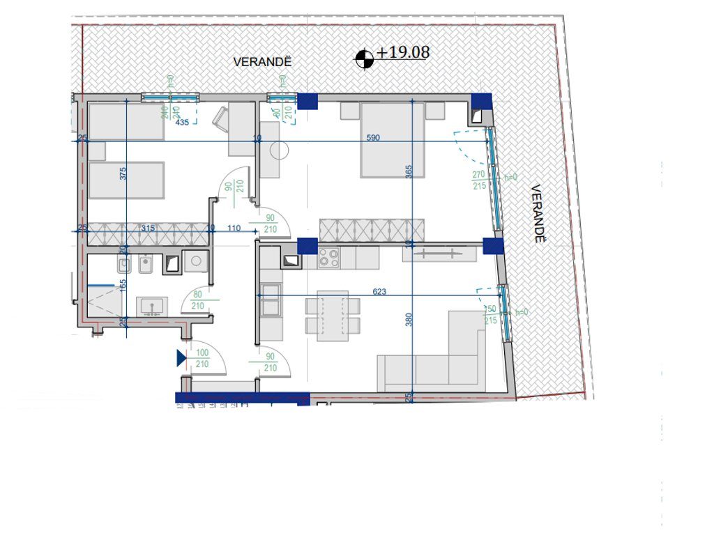 Shitet Apartament 2+1 me Verandë – 95.25 m² Totale | Kati 5 | Paskuqan
