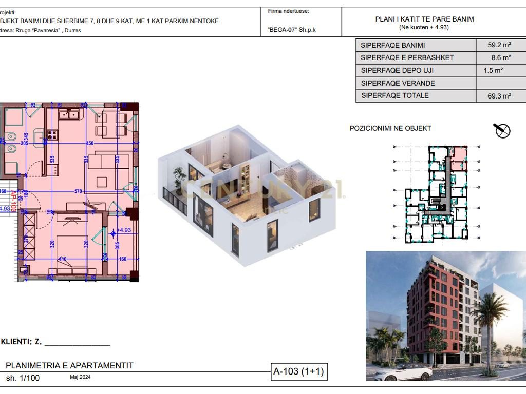 Apartament 1+1 Për Shitje në Plazh, Durrës - 99,910€ | 69.3 m²