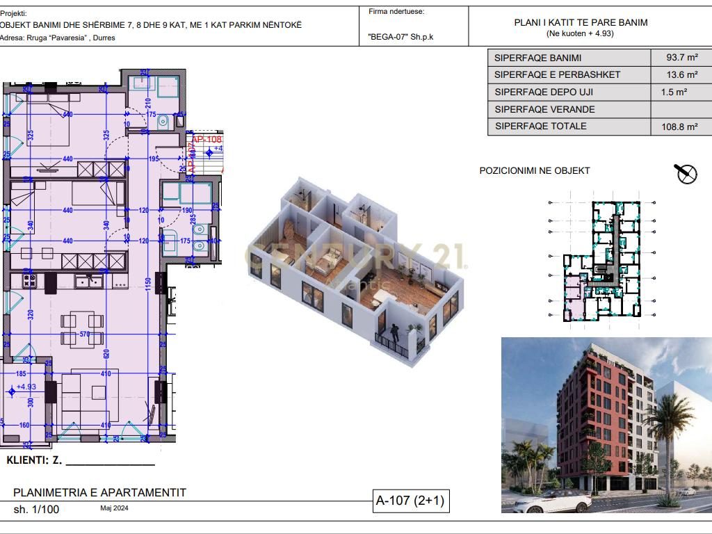 Apartament 2+2 në shitje në Plazh, Durrës - 160680€ | 108.8 m²