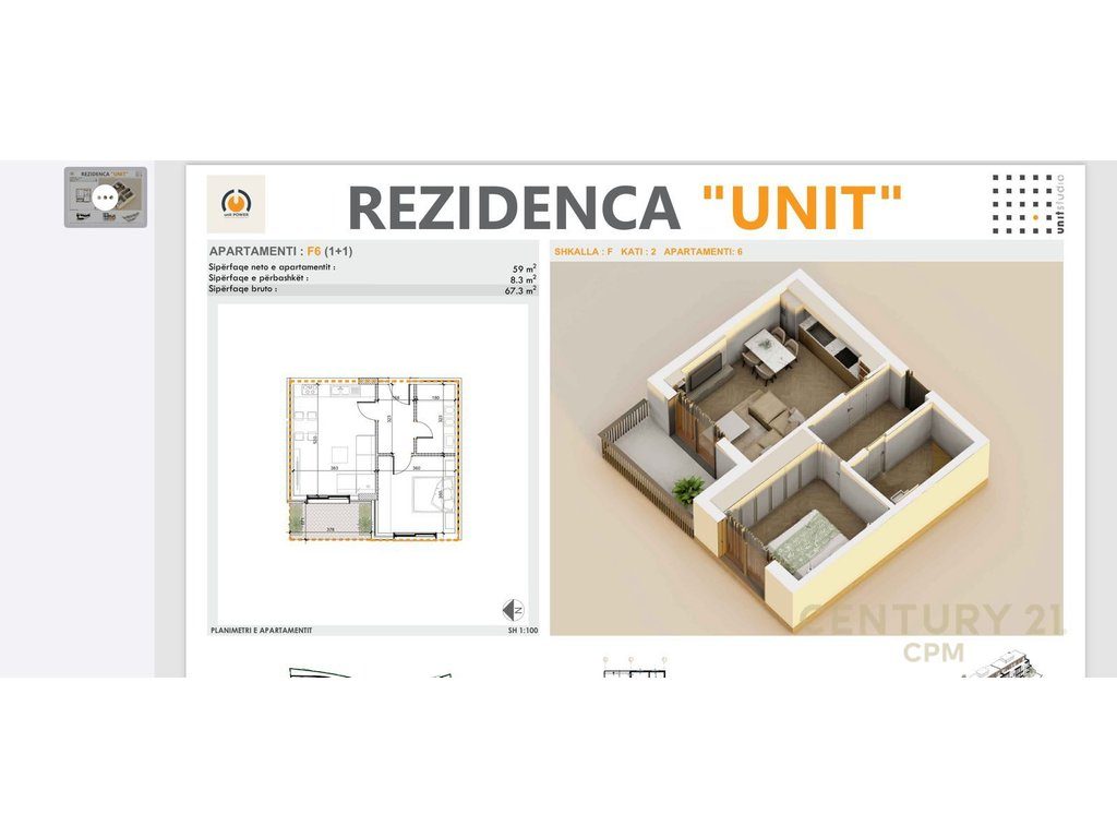 Apartament 1+1 Për Shitje tek Rezindenca UNIT në Farkë, Tiranë