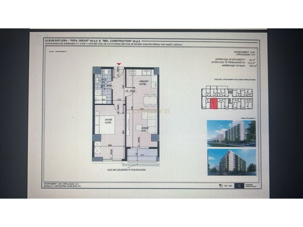Shitet apartament 1+1