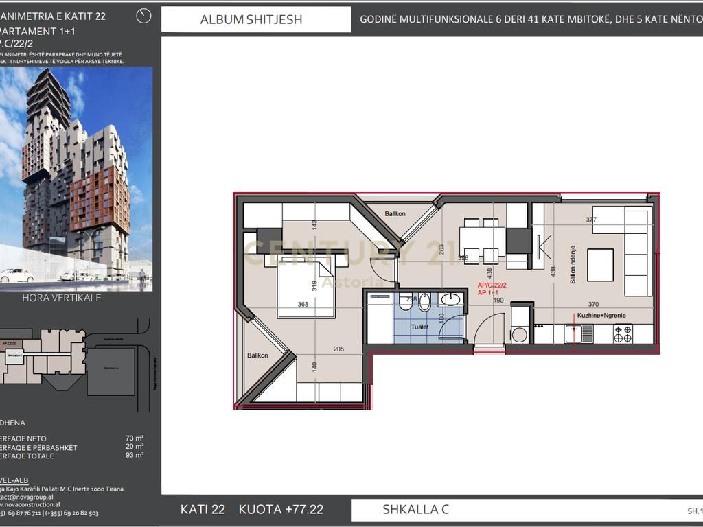 Shitet apartament 1+1 ne rezidencen hora vertikale.