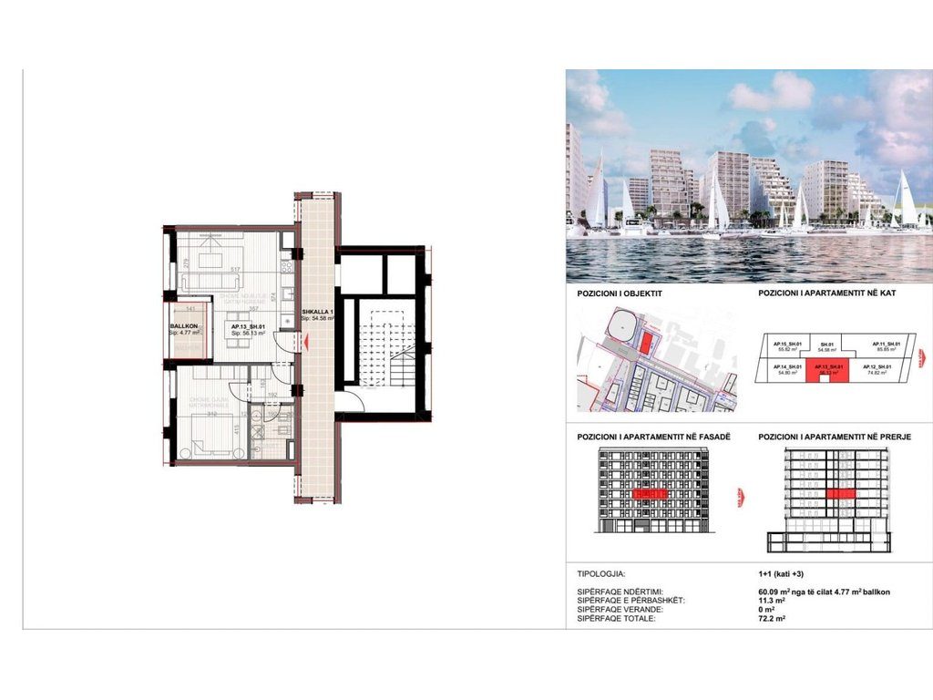 APARTAMENT 1+1+POST PARKIM PER SHITJE,ME PAMJE ANESORE DETI, NE REZIDENCEN "VLORA MARINA"!