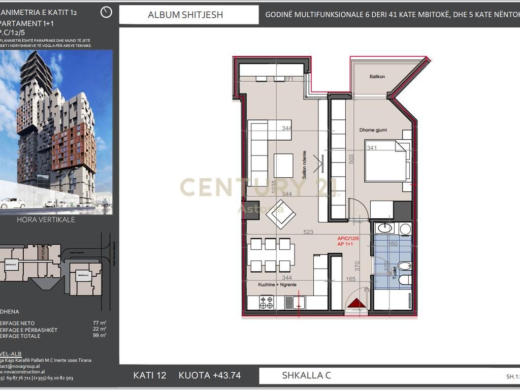 Shitet apartament 1+1 ne rezidencen hora vertikale.
