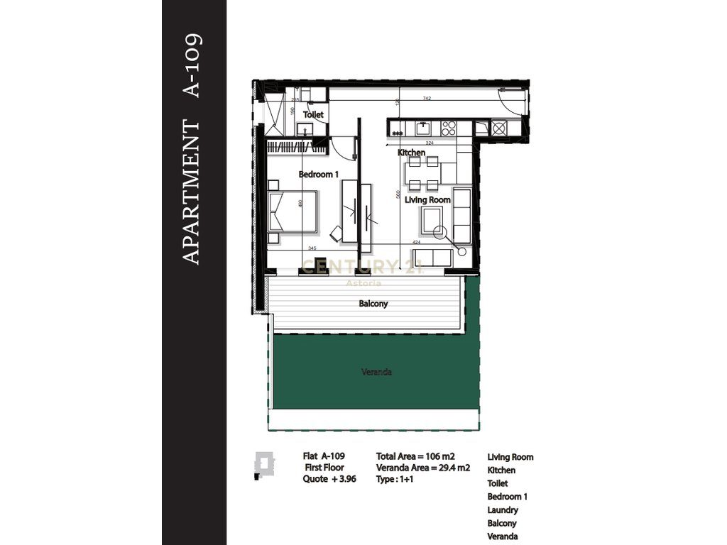 SHITET APARTAMENT 1+1 NE GREEN TERRACE RESIDENCE, PALASE