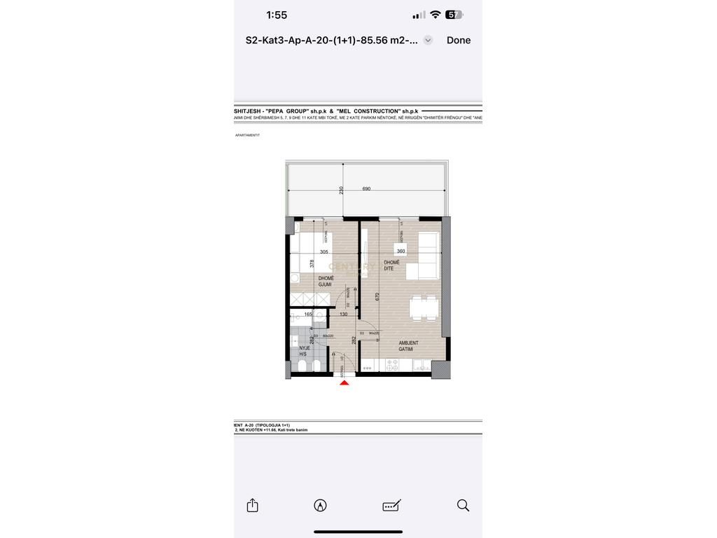 Apartament 1+1 Shitje në Ish Fusha e Aviacionit, Tiranë -| 85.6 m²