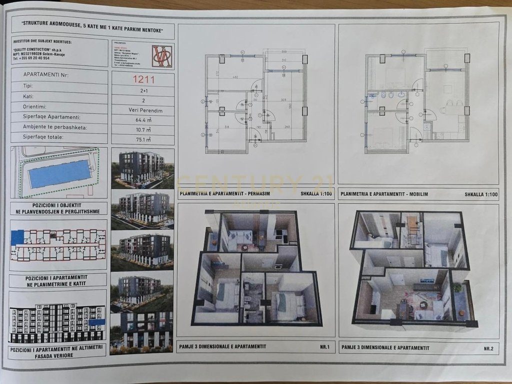 SHITET APARTAMENT 2+1, NDERTIM I RI GOLEM 200 METRA LARG DETIT!