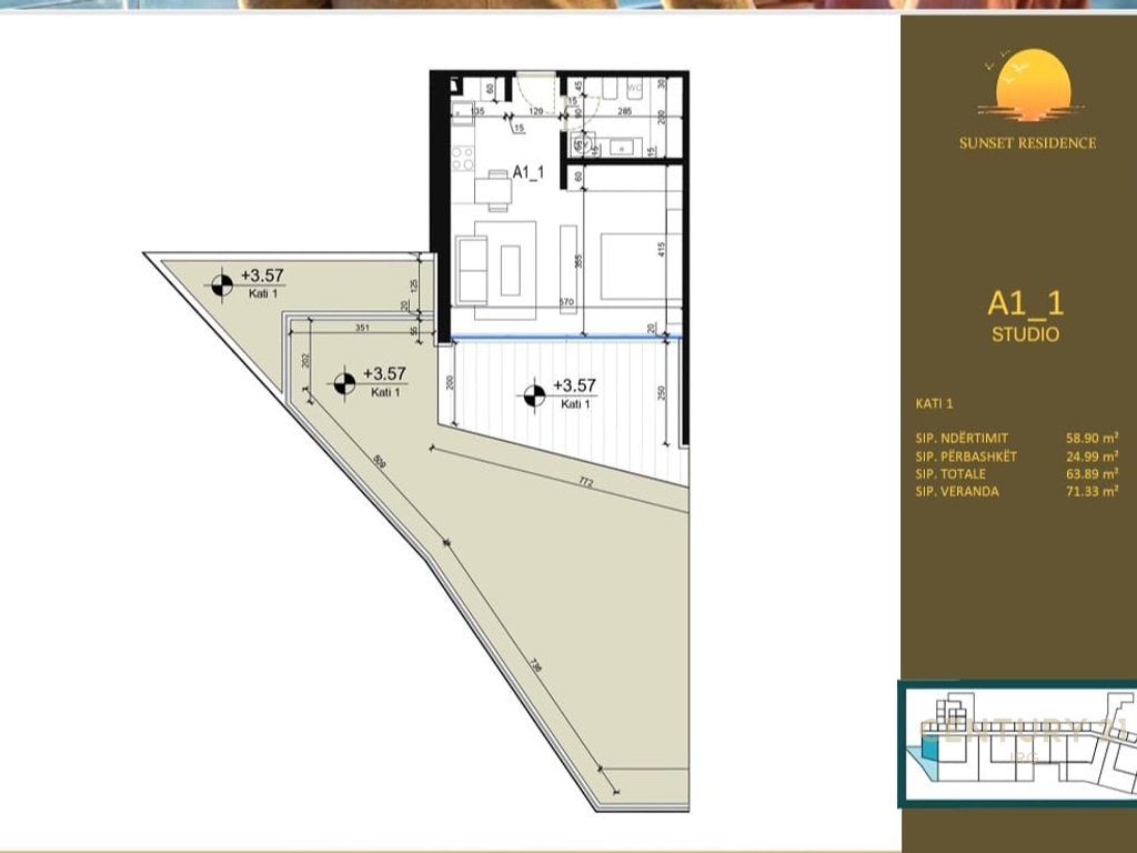 Shitet Apartament Studio me Verande dhe Post Parkimi ne Green Coast Village!